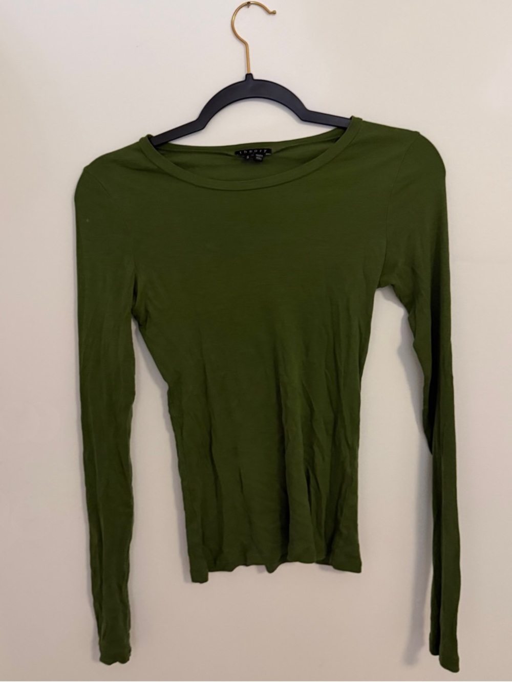 Theory Olive Green Long Sleeve Crewneck Top